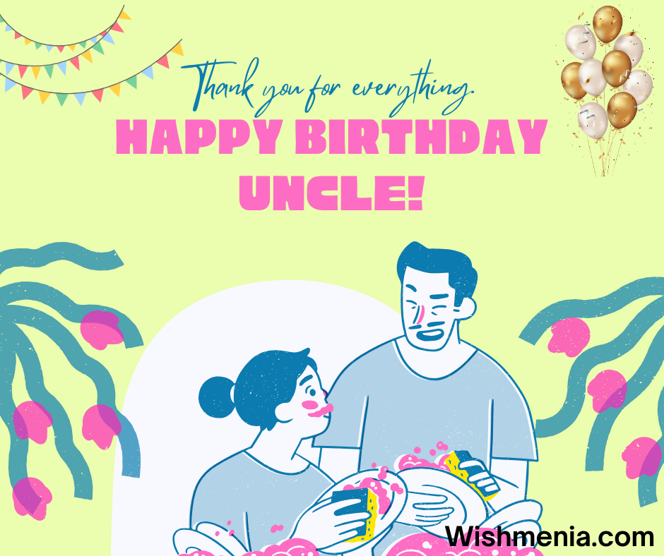 Birthday cake with candles and happy family celebrating uncle’s birthday
